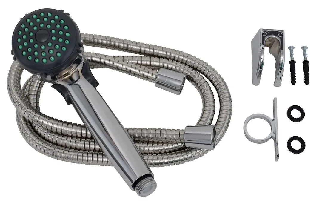 PF276045 – VALTERRA LLC Shower Head, Hand-Held With 60 Inch Double Hooked Stainless Steel Hose With Single Function S...